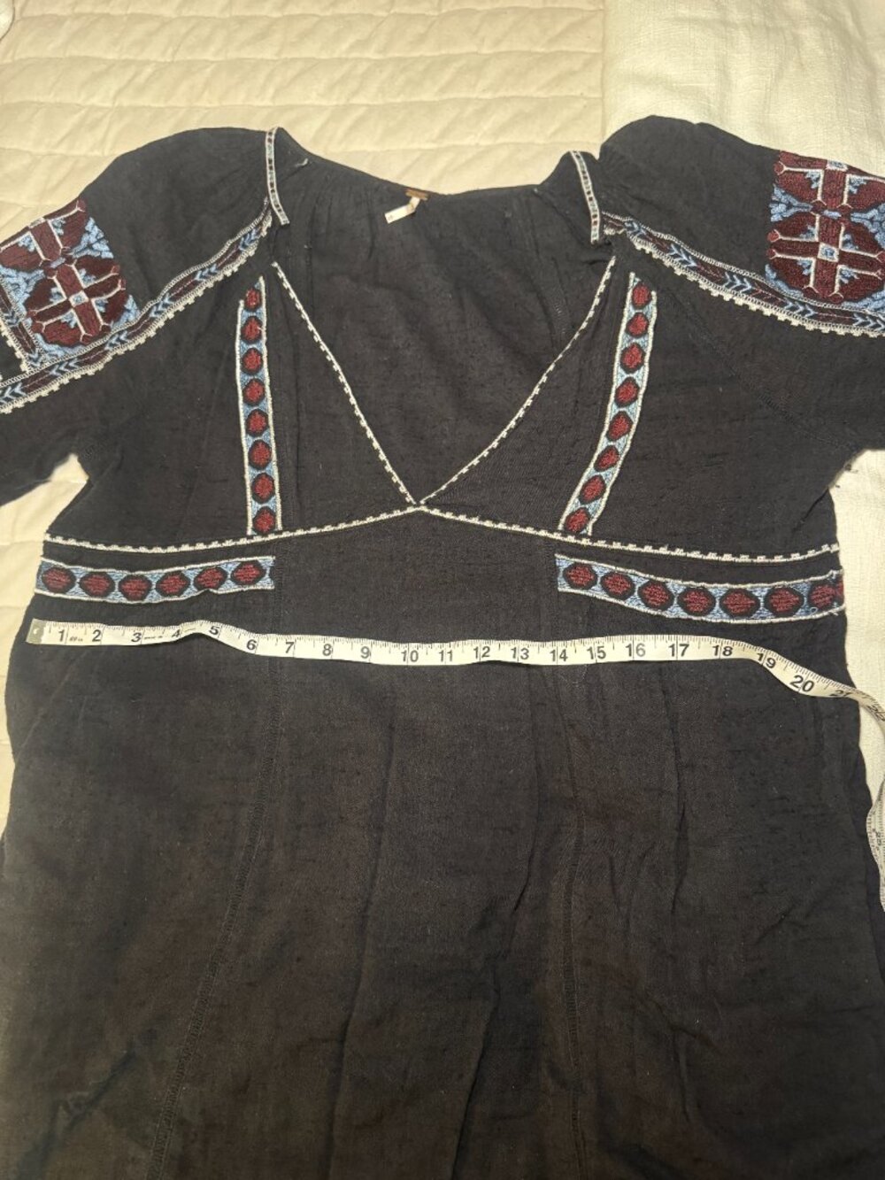 Free People Embroidered Peasant Top Large Charcoal Boho - Picture 8 of 11
